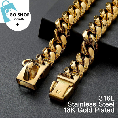 Gold Dog Chain Collar Walking Metal Chain Collar with Design Secure Buckle,18K Cuban Link Strong Heavy Duty Chew Proof for Medium Dogs(14Mm, 9.5&quot;)