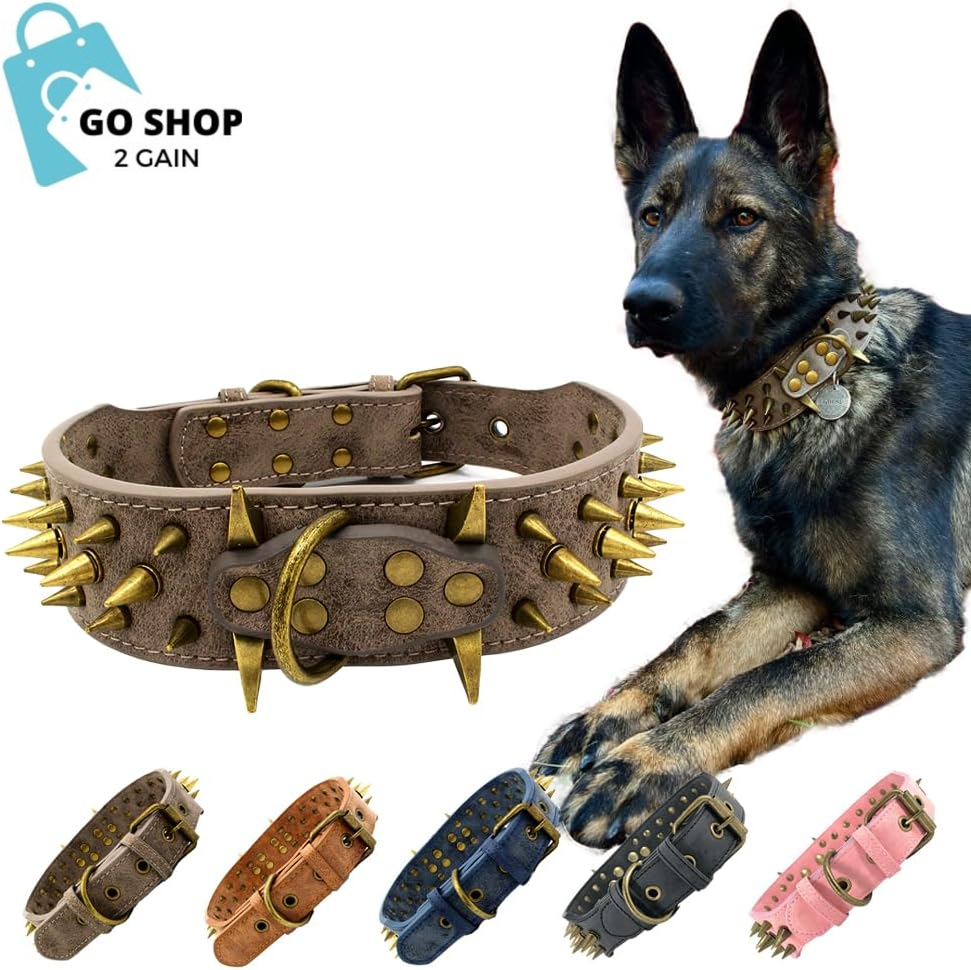 The Mighty Large Spiked Studded Dog Collar - Protect Your Dog'S Neck from Bites, Durable & Stylish, for Large Dogs (Grey L)