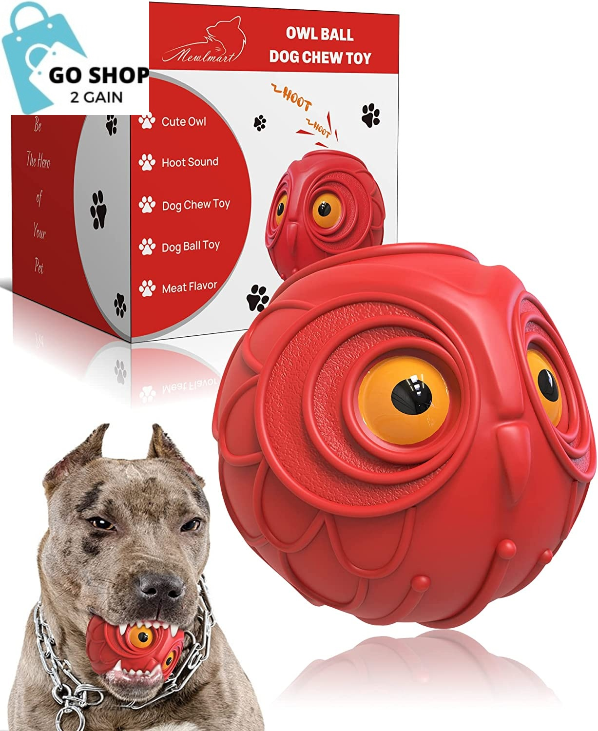 Red Owl Giggle Ball Indestructible Dog Toys for Aggressive Chewers Dog Ball Toy for Puppy Medium Large Dogs Natural Rubber Cute Owl Hoot Fun Giggle Sounds When Rolled or Shaken (Red Owl)