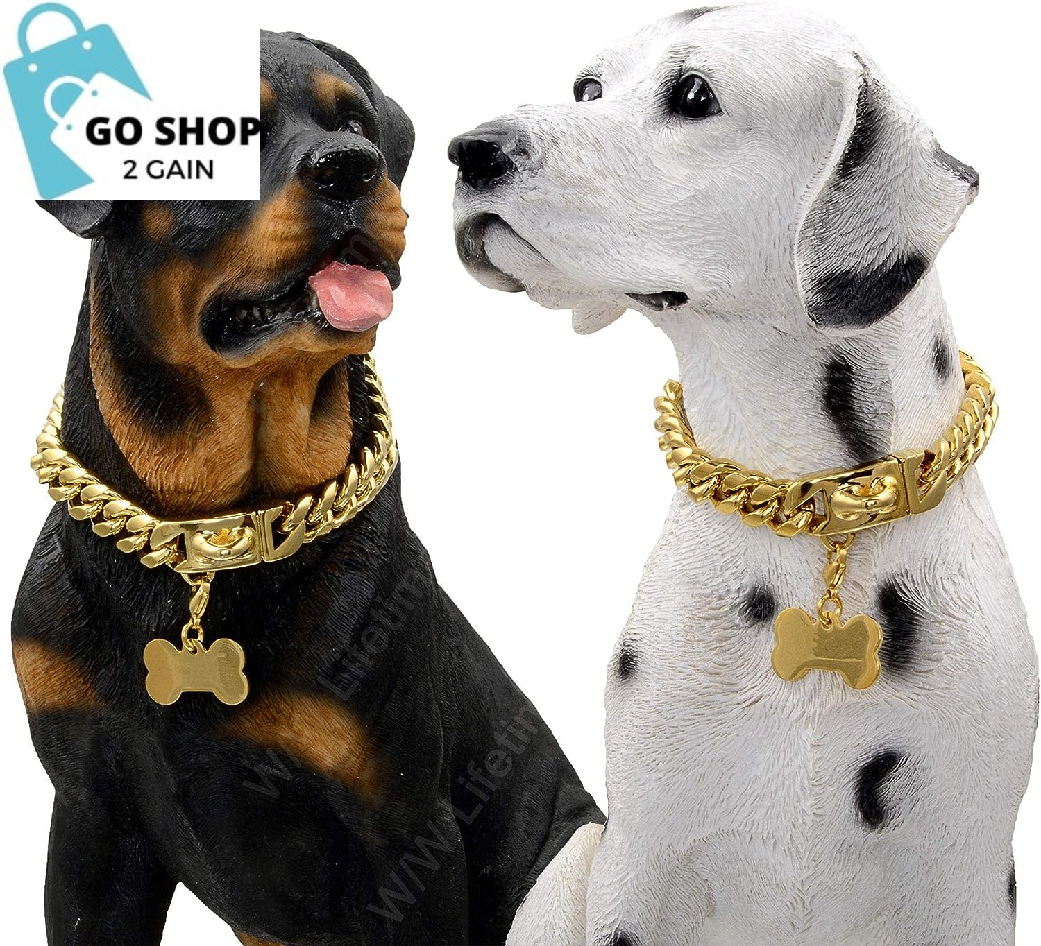 Gold Dog Chain Collar Walking Metal Chain Collar with Design Secure Buckle,18K Cuban Link Strong Heavy Duty Chew Proof for Medium Dogs(14Mm, 9.5&quot;)
