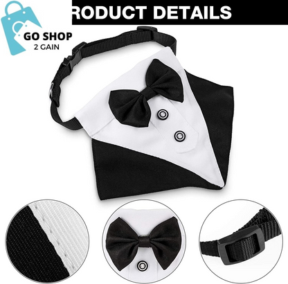 Formal Dog Tuxedo Bandana Dog Wedding Bandana Dog Collar with Bow Tie and Neck Tie Designs Adjustable Collar Formal Tux Dog Bowtie Adjustable Neckerchief (Black,M)