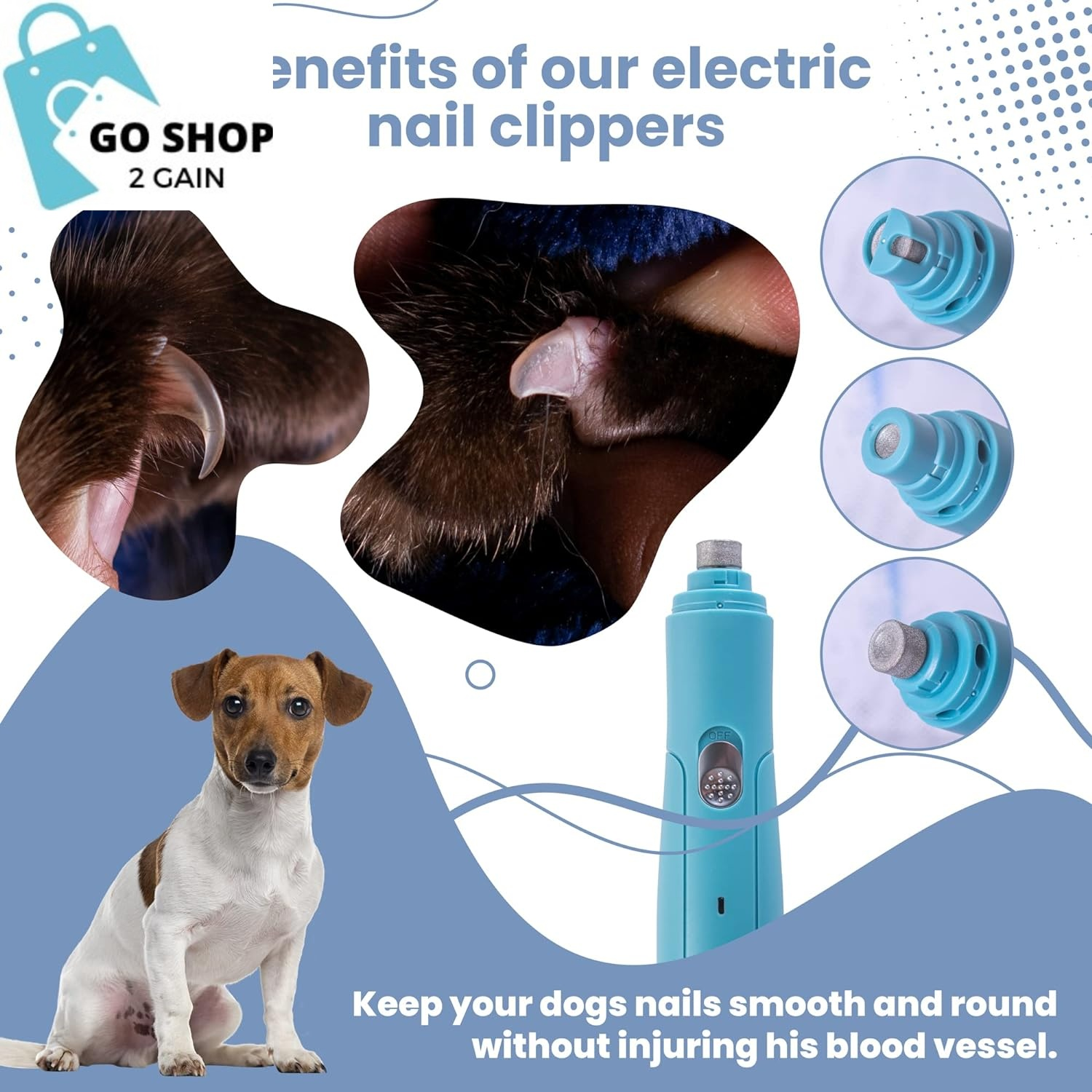 Professional Pet Dog Nail Grinder with High Speed 3 Ports 2 Sleeve Fits Different Pets. - the Dog Nail Clipper Best and Cat Small and Large. - Pet Grooming Kit Portable - Dog Supplies - Cat Products