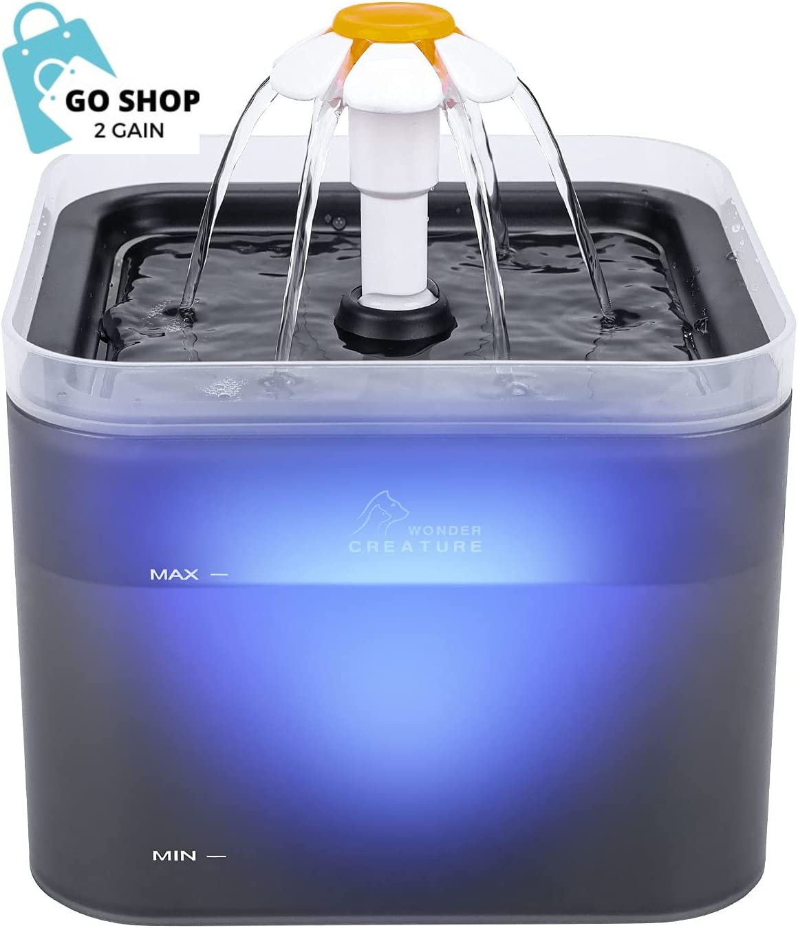 Fantasy Cat Water Fountain, 67Oz/2L Automatic Cat Drinking Fountain, Pet Water Fountain with LED Light and Filter for Cats and Small Dogs (Grey)