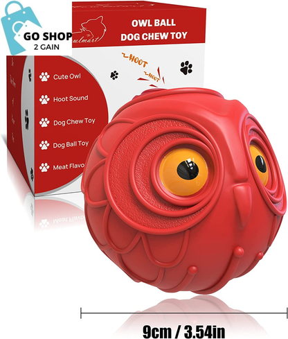 Red Owl Giggle Ball Indestructible Dog Toys for Aggressive Chewers Dog Ball Toy for Puppy Medium Large Dogs Natural Rubber Cute Owl Hoot Fun Giggle Sounds When Rolled or Shaken (Red Owl)