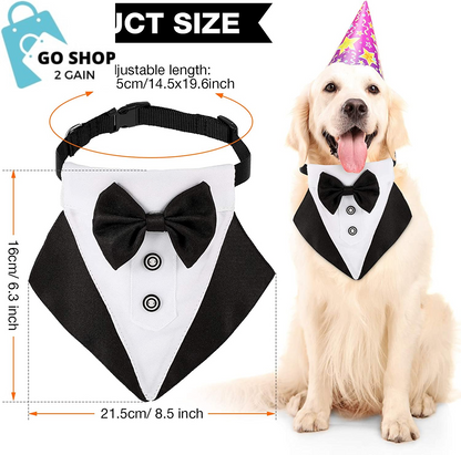 Formal Dog Tuxedo Bandana Dog Wedding Bandana Dog Collar with Bow Tie and Neck Tie Designs Adjustable Collar Formal Tux Dog Bowtie Adjustable Neckerchief (Black,M)